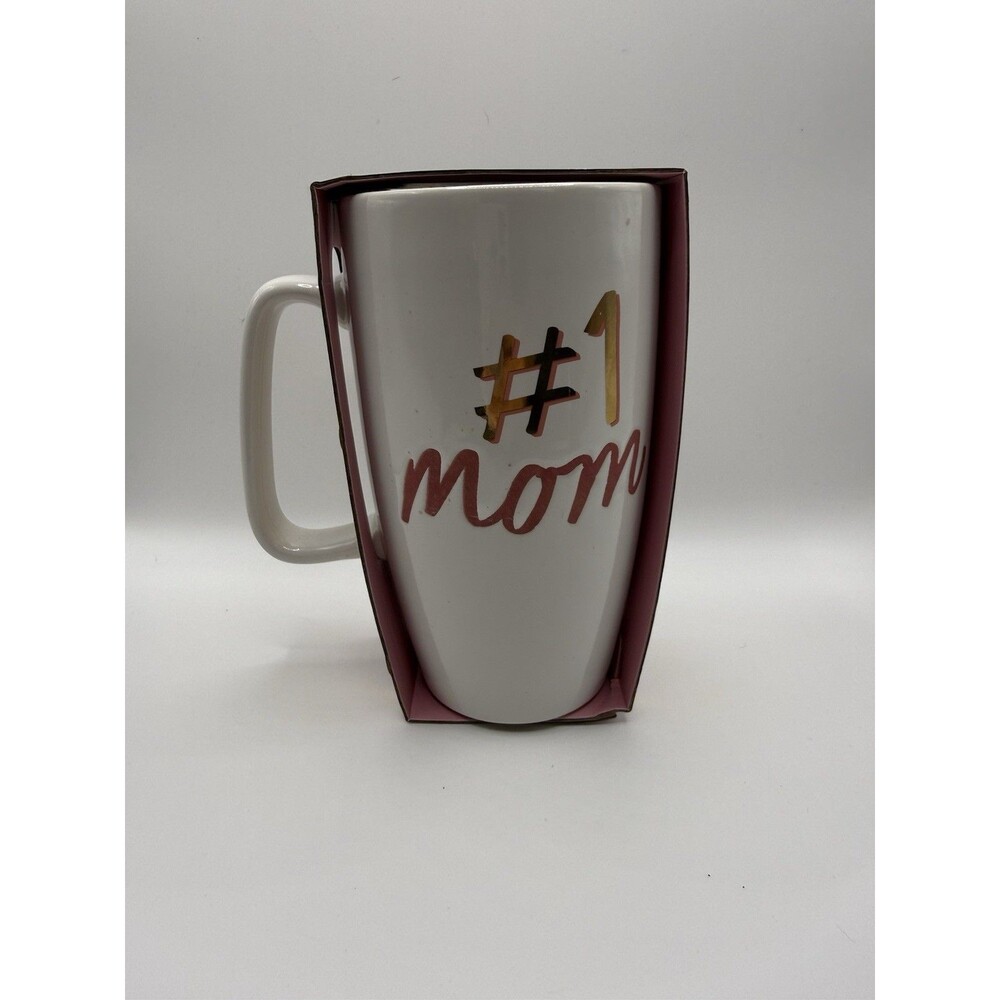 Delilah Jane #1 Mom Travel Coffee Mug Large Ceramic Gift Cup Pink Gold Lettering